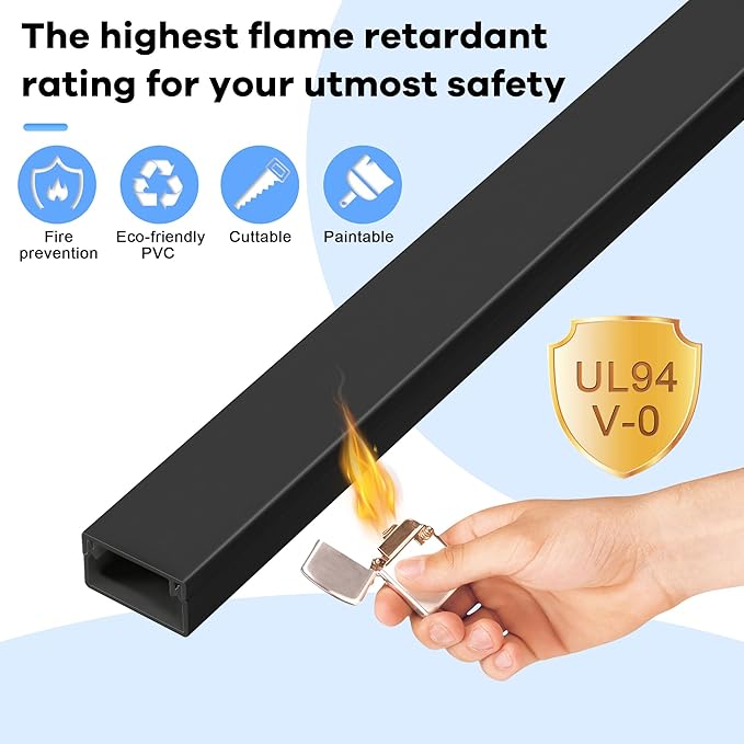 126in Cord Hider Kit, Wire Hiders for TV on Wall, Paintable Cable Management Kit, Wire Cover for Wall Mount TV, Hide Wires Along Wall, Black Cord Cover Wall Wire Management, 8xL15.7in W0.95in H0.55in