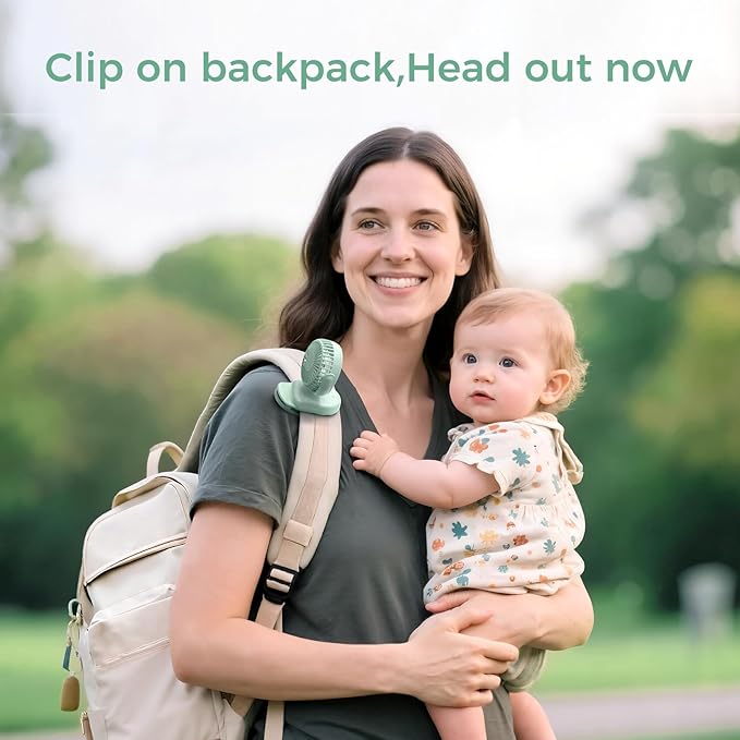 Momcozy Portable Fan with Clip | 4-Speed Mini-Fan for Carrier | Personal Fans Ultra Lighter 0.26lb | Gaps ≤4.5mm | Handheld Cooling | Rechargeable Rotate for Diaper Backpack/Stroller/Carrier/Chair
