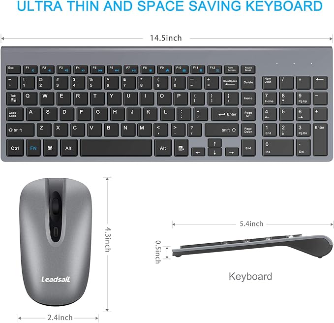 LeadsaiL Wireless Keyboard and Mouse Combo, Wireless USB Mouse and Computer Keyboard Set, Compact and Silent for Windows Laptop, Desktop, PC
