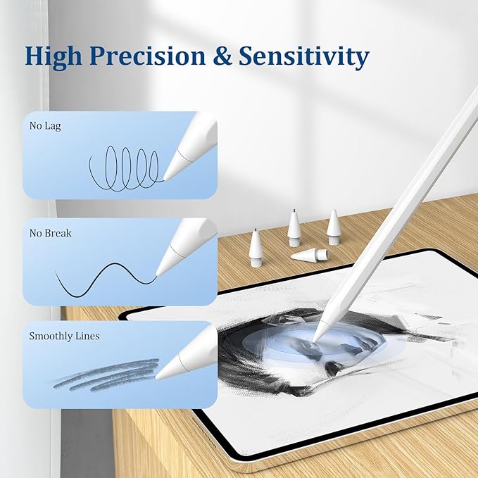 Replacement Tips for Apple Pencil Pro/2nd Gen/1st Gen/USB-C,No Wear Out Metal Nibs,Precise Control 0.78mm Longer Tips for iPad Pencil Accessories-(4 Pack)