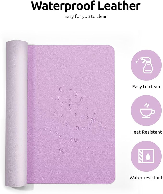 YSAGi Leather Desk Protector, Office Mat, Large Mouse Mat, Non-Slip PU Leather Blotter, Laptop Desk, Waterproof Writing Pad for Office and Home (Taro Purple, 35.4" x 17")
