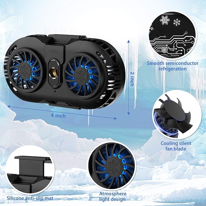 Neveika Phone Cooler, Cellphone Radiator with Dual Semi-Conductor Cooling Chip, Mobile Phones with a Width of 6 to 8 cm for Tiktok Live Streaming, Outdoor Vlog, Mobile Gaming.
