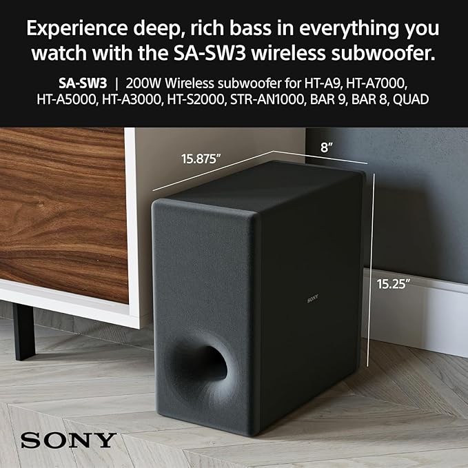 Sony BRAVIA Theater Bar 9 Soundbar with SA-SW3 Wireless Subwoofer and SA-RS8 Wireless Rear Speakers - Complete Home Theater System with 13 Speakers and 360 Spatial Sound