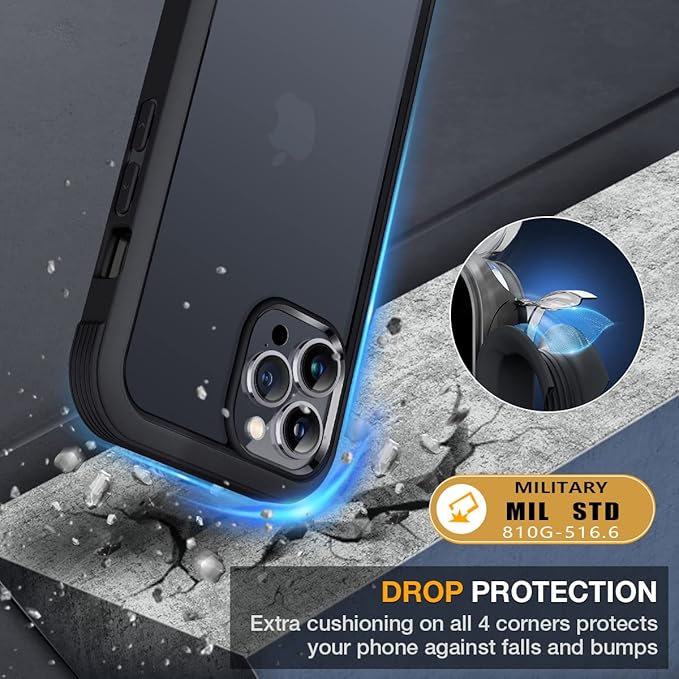Miracase Glass Case for iPhone 13 Pro Max 6.7 inch, Upgrade Full-Body Clear Bumper Case with Built-in 9H Tempered Glass Screen Protector for iPhone 13 Pro Max, Matte Black