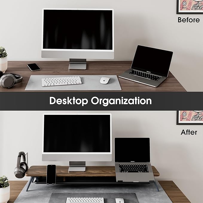 Fenge Dual Monitor Stand, Monitor Riser for 2 Monitors with Adjustable Laptop Riser , 42.5 Inch Desk Shelf for Top of Desk with Phone Holder& Headphone Stand