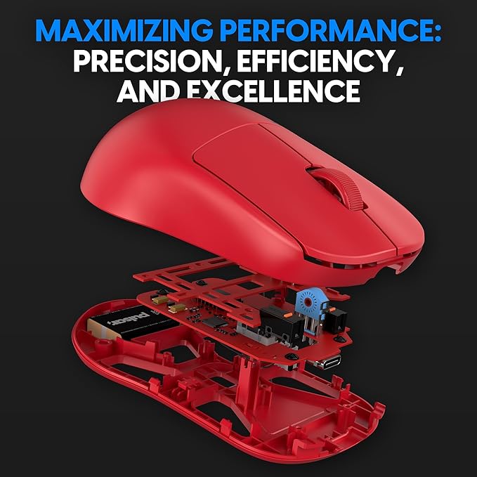 Pulsar Gaming Gears X2H mini Wireless Gaming Mouse, Limited Color Edition, Ultra Lightweight 1.83 oz (52 g), Symmetrical, Optical Switch, 26000 DPI, PAW3395 Sensor (Mini, Wireless, Red)
