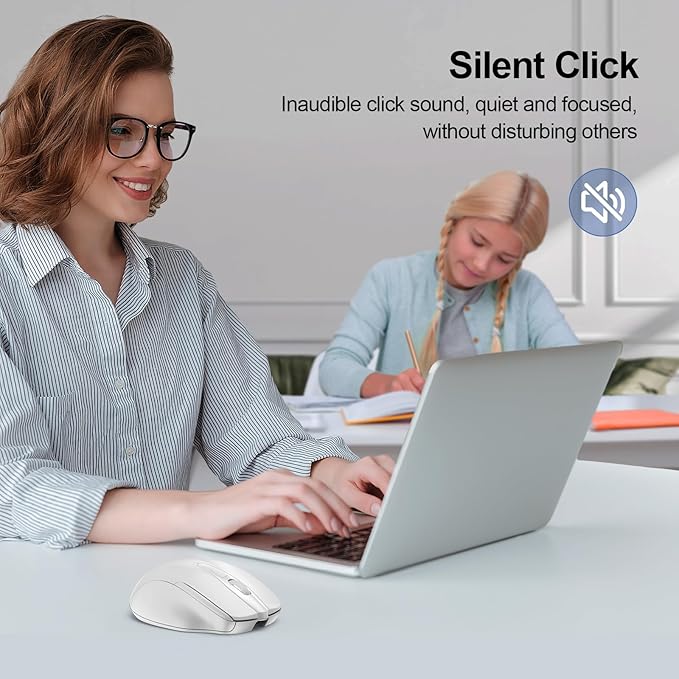 TECKNET Rechargeable Wireless Mouse, 2.4G Silent Mouse, Quiet Click, 6 Adjustable 4800 DPI, Cordless Computer Mouse, Ergonomic Mouse for Laptop, 6 Buttons USB Mouse for Chromebook, Ergo Grip - White