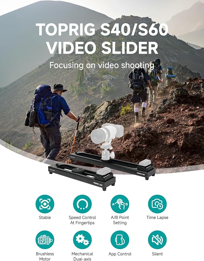 Accsoon Toprig Motorized Camera Slider, 24''/60cm Electric Video Slider with App/Button Control, 120° Panoramic Shooting, Time-Lapse/Loop Mode/Speed Konb, Compatible with DSLR,GoPro,Insta360,Phone