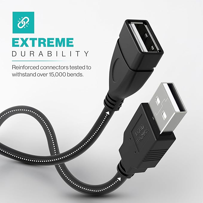 3FT Male to Female Extension Cable USB A Male to USB A Female Data Transfer and Charging Adapter for Keyboard, Mouse, Printer, USB Flash Drive for Multiple Devices, Black