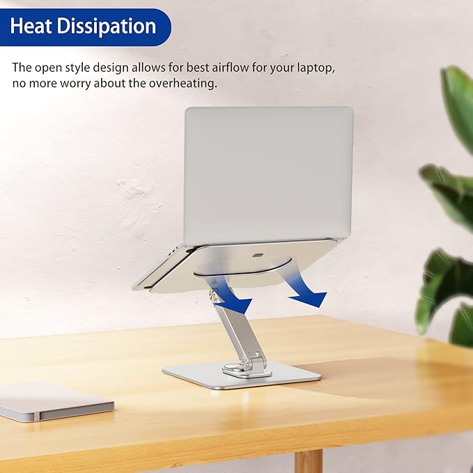 BESIGN LSX7 Laptop Stand with 360 Rotating Base, Ergonomic Adjustable Notebook Riser Holder Compatible with Air, Pro, Dell, HP, Lenovo More 10-15.6" Laptops (Silver)