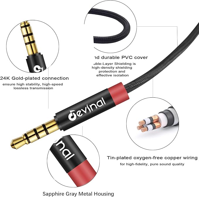 Devinal 3.5mm TRRS Headphone Extension Cable, 1/8" inch Female 4-Pole to Male Extension Cord, Mini-Jack Aux Stereo Audio Connector 10Ft/3M (2 Pack)