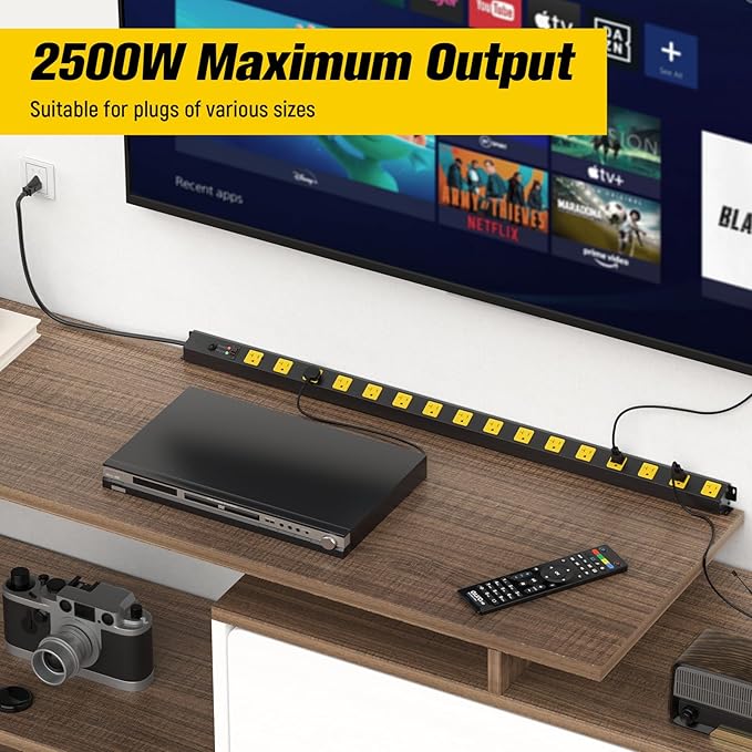 HHSOET 16 Outlet Long Power Strip, 15FT Heavy Duty Power Strip with 4800J Surge Protection, 20a Mountable Wide-Spaced Outlets for Home, Office, Garage & Workshop - ETL Certified