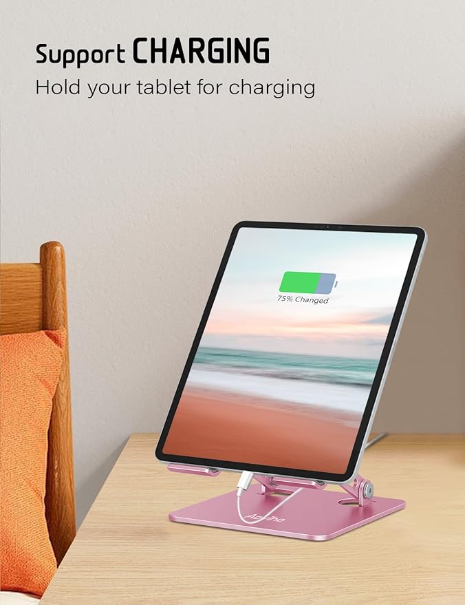 Tablet Stand Holder for Desk, Adjustable Desktop Tablet Holder, Foldable Aluminum Tablet Mount for iPad pro 12.9, iPad Air Mini, Samsung Galaxy Tabs Z Fold Kindle Fire,4-12 inch, Rose Gold