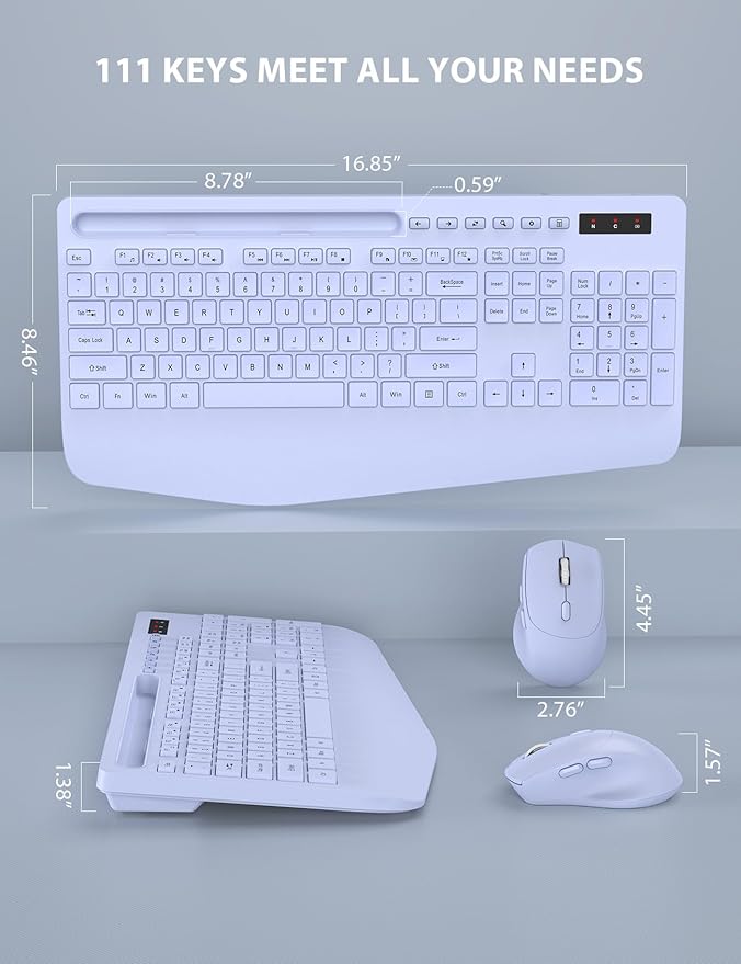 Wireless Keyboard and Mouse Combo - Full-Sized Ergonomic Keyboard with Wrist Rest, Phone Holder, Sleep Mode, Silent 2.4GHz Cordless Keyboard Mouse Combo for Laptop, Computer, PC, Mac, Windows -Trueque