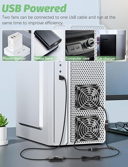 80mm x 25mm USB Fan 2 Packs 5V Small Computer Case Fan with Speed Control for CPU Xbox PlayStation Router Entertainment Cabinet 3D Printer