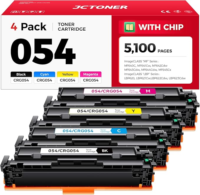 054 Toner Cartridge Set 4-Pack Replacement for Canon 054 CRG-054 054H Compatible with Canon ImageCLASS MF642Cdw MF644Cdw MF641Cdw LBP622Cdw LBP623Cdw MF641Cw Printer Ink chip Black Cyan Yellow Magenta