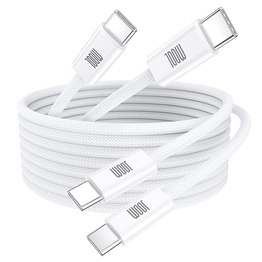 USB C Cable, 2-Pack 6.6ft 100W USB C to USB C Fast Charging Cable, Braided Type C to Type C Charging Cord for iPhone 17 16 15 Pro Max,Galaxy S25 S24 Note 20,MacBook Pro/Air,iPad Pro,Pixel,Switch