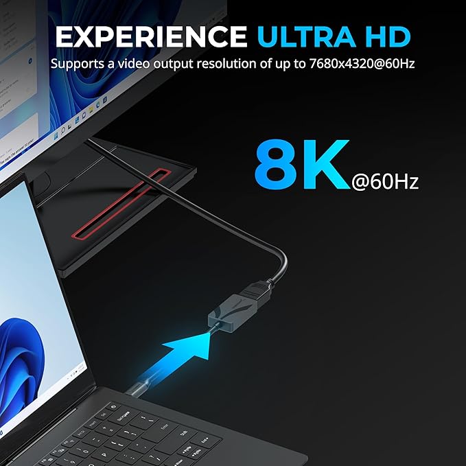 SABRENT 8K USB Type-C to HDMI Adapter - 8K@30Hz & 4K@120Hz, HDR10/Dolby Vision, VRR & FreeSync, Compatible with Laptops, Tablets, Smartphones, Portable Gaming Systems, Aluminum Design (DA-CH8K)