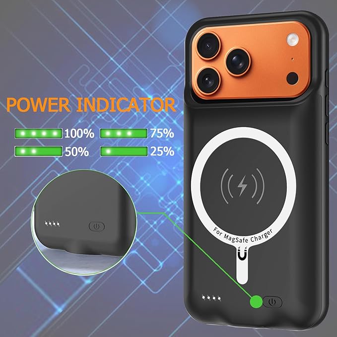 Battery Case for iPhone 17 Pro, Upgraded 10000mAh Rechargeable Portable Extended Battery Pack Supported Qi Wireless Charging Case Compatible with iPhone 17 Pro (6.3 inch) Charger Power Bank (Black)