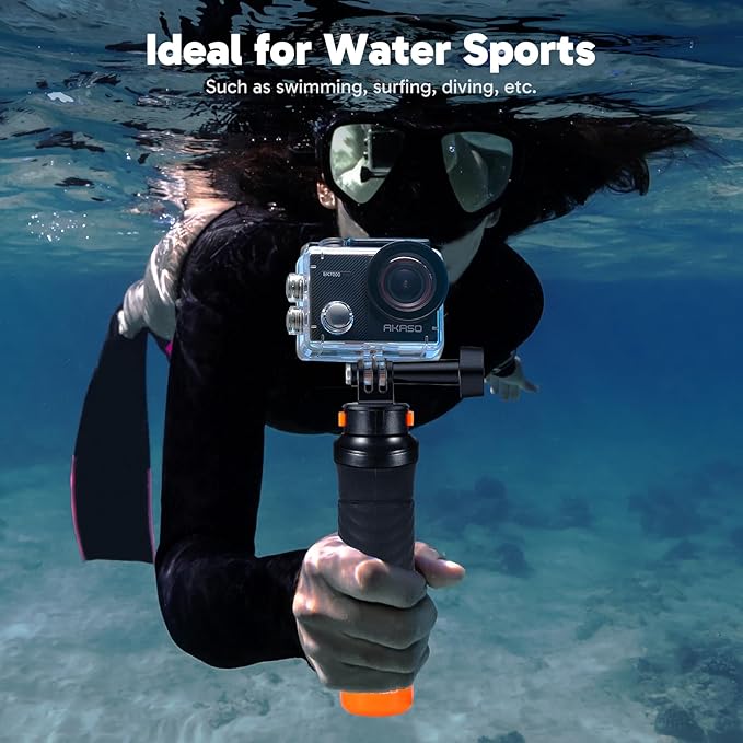 AKASO EK7000 Pro 4K30 Action Camera with Touch Screen EIS 131FT Waterproof Underwater Camera 5X Zoom Remote Control with Waterproof Floating Hand Grip Bundle and Carrying Case Accessories Kit Bundle