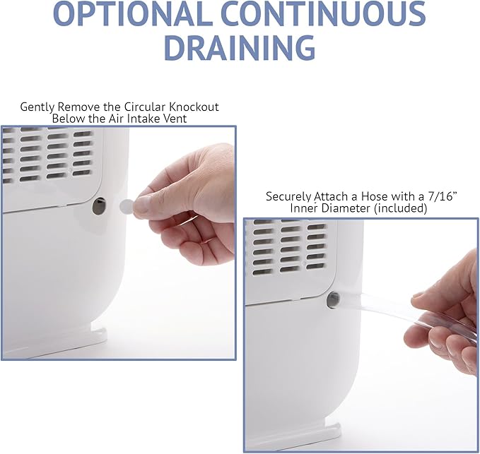 Ivation 13-Pint Small-Area Desiccant Dehumidifier Compact and Quiet - With Continuous Drain Hose for Smaller Spaces, Bathroom, Attic, Crawlspace and Closets - For Spaces Up To 270 Sq Ft, White