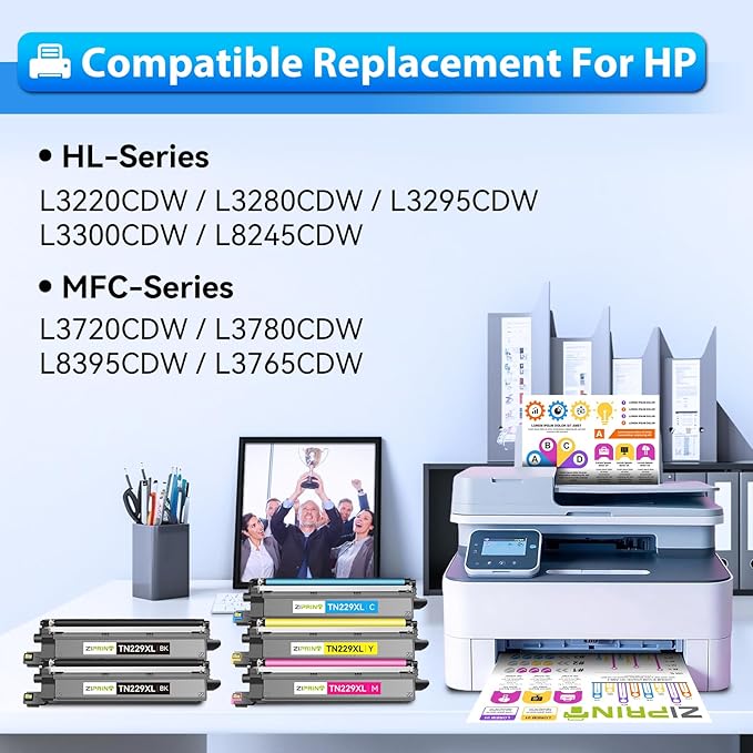 TN229XL TN229 Toner 5 Pack Compatible Replacement for Brother TN229 TN229XL Toner Cartridges for Brother MFC-L3780CDW HL-L3280CDW MFC-L3720CDW HL-L3220CDW HL-L3300CDW HL-L3295CDW Printer