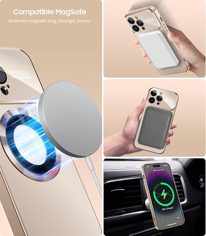 Magnetic for iPhone 13 Pro Max Case, Compatible with MagSafe, Built-in Camera Lens Protector, Logo View, Military Grade Drop Proof Phone Case Cover, Desert Titanium