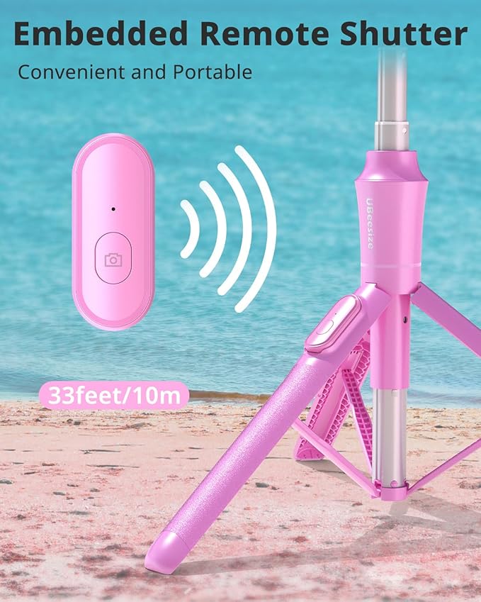 UBeesize 62'' Magnetic Selfie Stick Phone Tripod with Wireless Remote, Extendable Cell Phone Stand, Compatible with MagSafe, Cellphone Stand for iPhone 15 14 13 12 and Android Phones Pink