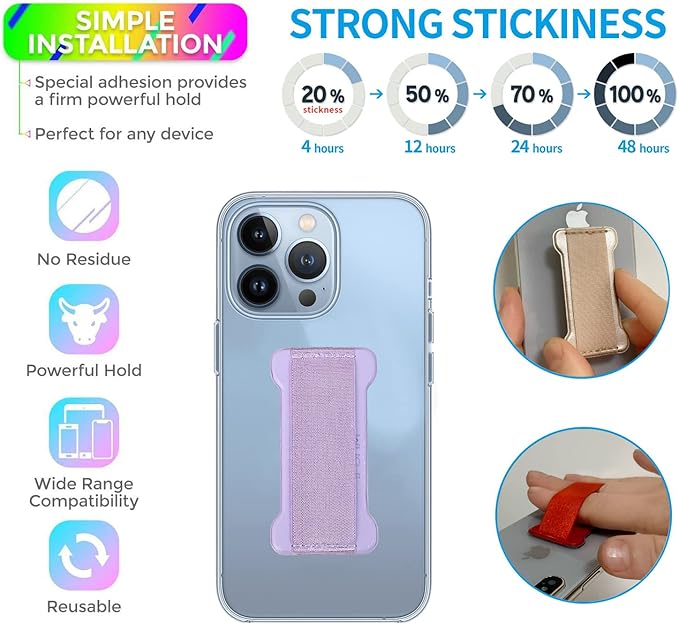 Phone Grip Holder for Hand, Universal Finger Strap Phone Holder, Finger Selfie Grip Compatible with Most Smartphones (Black Purple) -2Pack