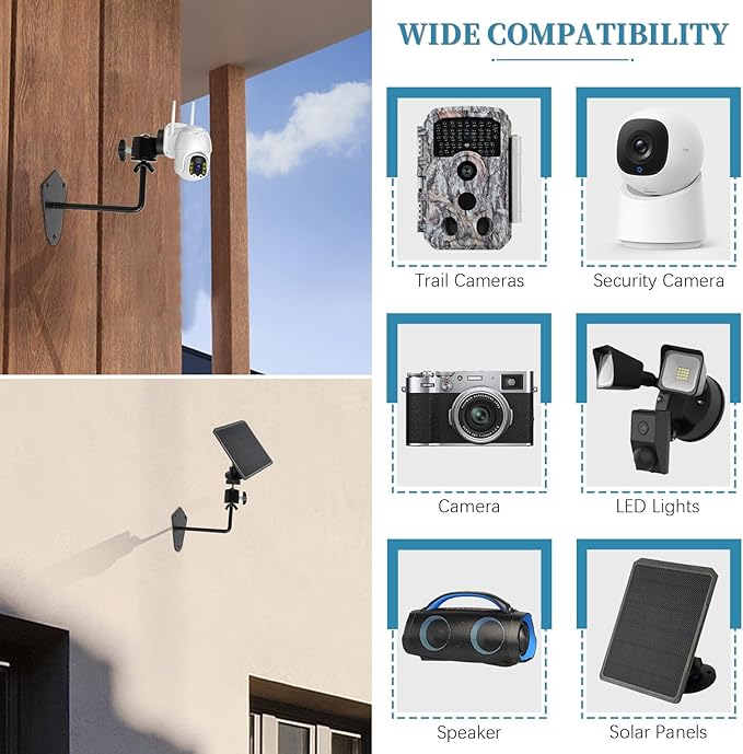 4-Pcs Camera Wall Mount Bracket, 360 Camera Mount with 1/4 Inch Thread, Metal Security Camera Mount, Camera Holder for Surveillance Cameras, Solar Panels, Lights
