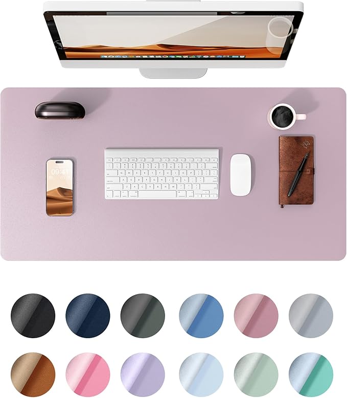 YSAGi Leather Desk Pad Protector, Office Desk Mat, Large Mouse Pad, Non-Slip PU Leather Desk Blotter, Laptop Desk Pad, Waterproof Desk Writing Pad for Office and Home (Grayish Lavender, 23.6" x 13.8")