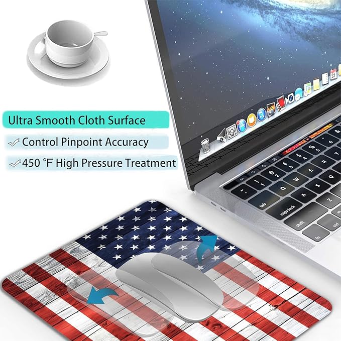American Flag Wood Custom Mouse Pad with Non-Slip Rubber, Small Square Design for Wireless Laptop & Computer Mouse Pads for Desk, 9.5 x 7.9 inch Smooth Surface for Gaming & Office