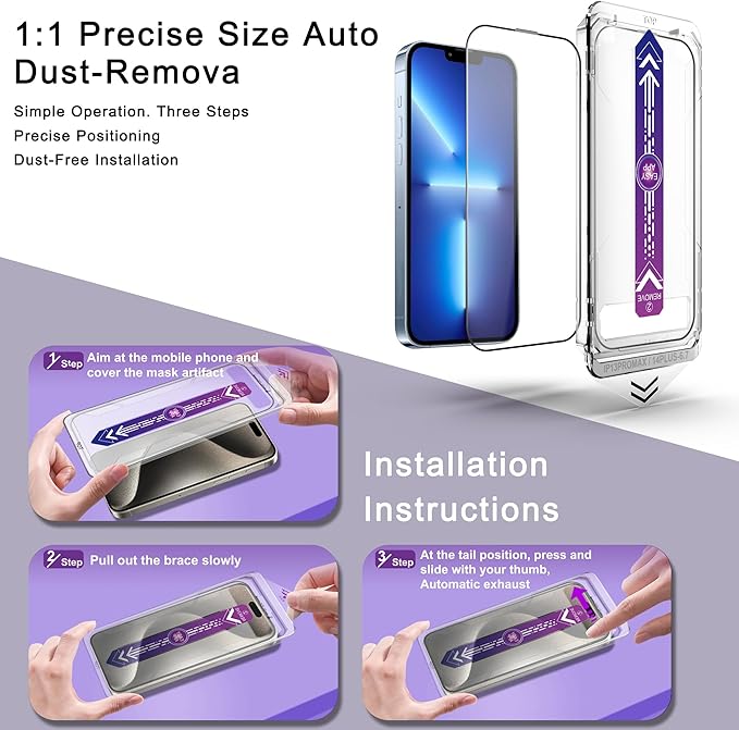 2 Pack Screen Protector for iPhone 13 Pro Max/iPhone 14 Plus, 9H Tempered Glass, Full Coverage, Anti-Fingerprint, Auto Dust-Elimination, No Bubble, Easy Installation