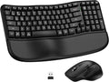 Ergonomic Keyboard and Mouse Combo, Bluetooth/2.4G Wireless Ergo Wave Curved Keyboard with Cushioned Palm Rest and 6 Levels DPI Adjustable Silent Mouse, Multi-Device for Windows/Mac/Android