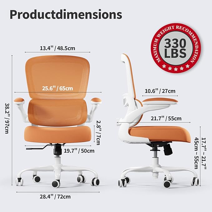 TRALT Office Chair - Ergonomic Desk Chair with Adjustable Lumbar Support, Mesh Computer Chair, Executive Chairs for Home Office Comfortable Lumbar Support (Orange)