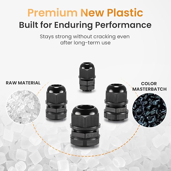 QILIPSU 32pcs NPT Cable Gland Kits 1/4" 3/8" 1/2" 3/4" Waterproof IP68 Nylon Cable Pass Through Cord Grip Connector Strain Relief Wire Grommet