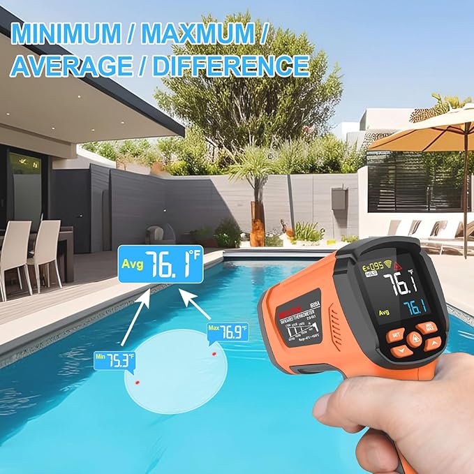 MESTEK Infrared Thermometer Temperature Gun -40℉~2912℉, High Temp Thermometer with Thermocouple Probe, Non-contact Digital Laser Thermometer Gun 50:1 Pyrometer for Industrial HVAC Forge Metal Smelting