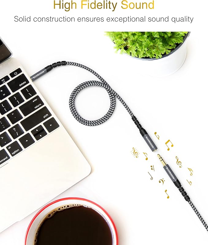 BlueRigger Headphone Extension Cable (35FT, 24K Gold Plated Jack, Hi-Fi Sound, 3.5mm Male to Female Stereo Audio Cable) – Aux Cord for iPod, Laptops, Smartphones, Speakers, Tablets, Home Car Stereo