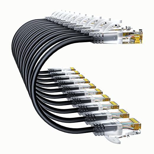Cat6a Patch Cables 10ft (10 Pack) Slim, Cat6 Ethernet Patch Cable Pure Copper, Flexible Cat 6 Patch Cable 550MHZ 10G, Space-Saving Cat 6A Network Cables for Patch Panel, Black