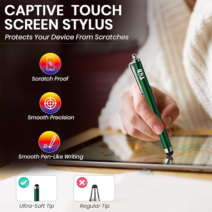 TCD 10 Pack Stylus Pen for Touch Screen, Universal Capacitive Digital Stylus Pen for iPad, iPhone, Tablet, Laptop – Premium Thick Styluses for All Touchscreen Devices with Rubber Tip, Multi Colors