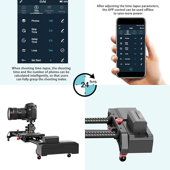 GVM Motorized Camera Slider,31" Wireless Carbon Fiber Dolly Rail Camera Slider with APP Control, Motorized Time Lapse and Video Shot Follow Focus Shot and 120 Degree Panoramic Shooting