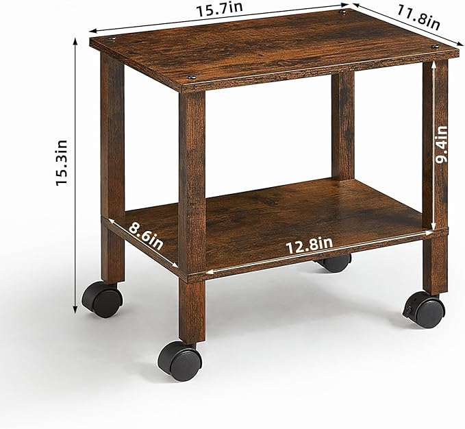 2 Tier Printer Stand with Storage,Under Desk Shelf Printer Table, Rolling Printer Cart for Office,Home,Brown