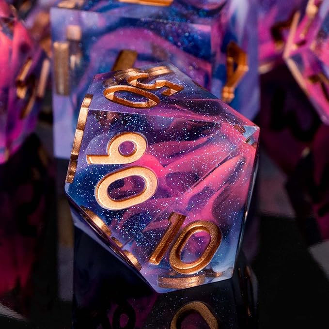 ARUOHHA Sharp Edges Dice Set DND Resin Lightning Dice with Box, Blue Purple Polyhedral Dragons Dice RPG Role Playing Games, Dungeons D and D Dice Set D20 D12 D10 D8 D6 D4