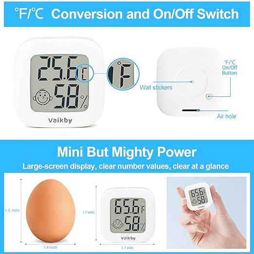 Vaikby Indoor Thermometer 4Pack, Humidity Gauge Meter Digital Hygrometer Room Thermometer for Home, Hight Accurate Temperature and Humidity Monitor, Large LCD Display Fahrenheit or Celsius