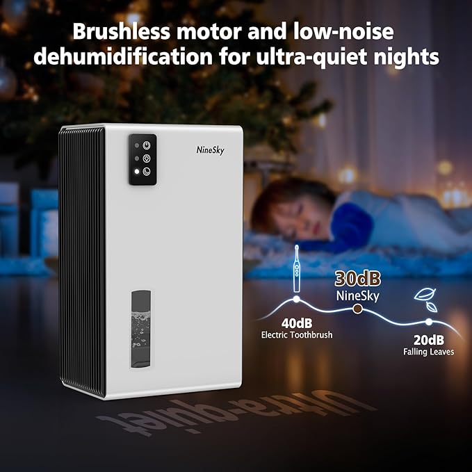 NineSky Dehumidifiers for Home, 95 OZ Water Tank, (1000 sq.ft) Dehumidifiers for Bathroom Bedroom Basement with Auto Shut Off,7 Colors LED Light(White)