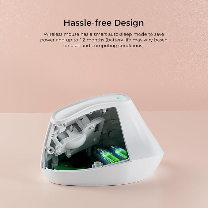 57° Ergonomic Wireless Tower Mouse, Vertical Quiet Ergo Mouse, Bluetooth(BT5.0,BT3.0)&2.4G, (800/1200/2400/2400/4000), 5 Buttons for Windows, macOS, iPadOS, Laptop, PC,White