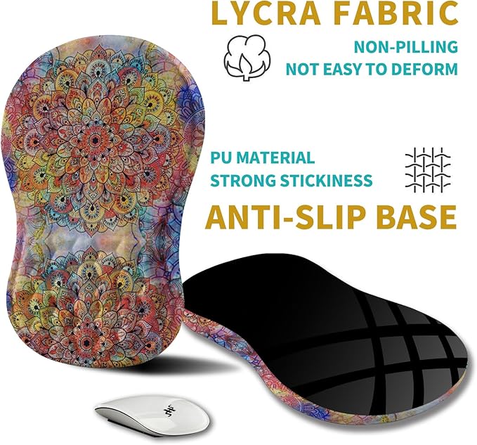 Hokafenle Ergonomic Mouse Pad Wrist Support, Wrist Rest Mousepad for Carpal Tunnel Pain Relief with Integrated Memory Foam Slope Massage Bulge (11.8x7.9 inch,Mandala