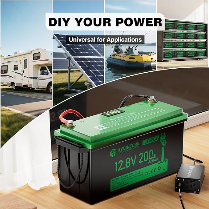 12V 200Ah LiFePO4 Lithium Battery Built-in 200A BMS, Max.2560Wh Energy, 10 Years Lifetime 15000+ Cycles, Perfect for RV Solar Energy Storage Marine Trolling Motor -2 Packs
