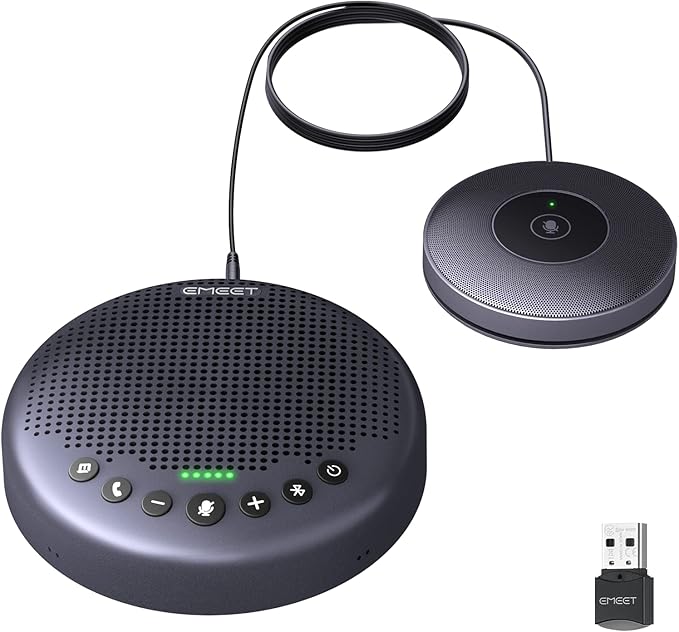 EMEET Conference Speaker and Microphone w/8+1 Mics, 360° Voice Pickup, Noise Reduce, Bluetooth/USB/Dongle Speakerphone for 14 People w/Daisy Chain for 25, Compatible w/Leading Platforms, 2025 Version