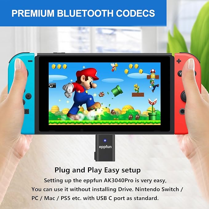 USB C Bluetooth Adapter for ps5/PS4, Dual Connection Wireless Audio Adapter Low Latency Dongle with 3.5 mm Analog Mic for PC, Mac, Phone
